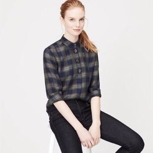 Loft Plaid Button Up with Jewel Detail